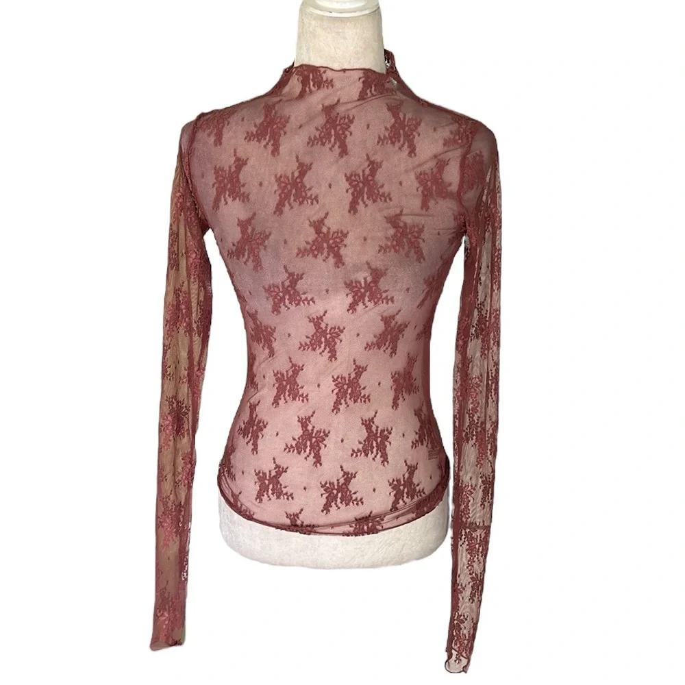 Free People Sheer Floral Long Sleeve Top in Dusty Rose